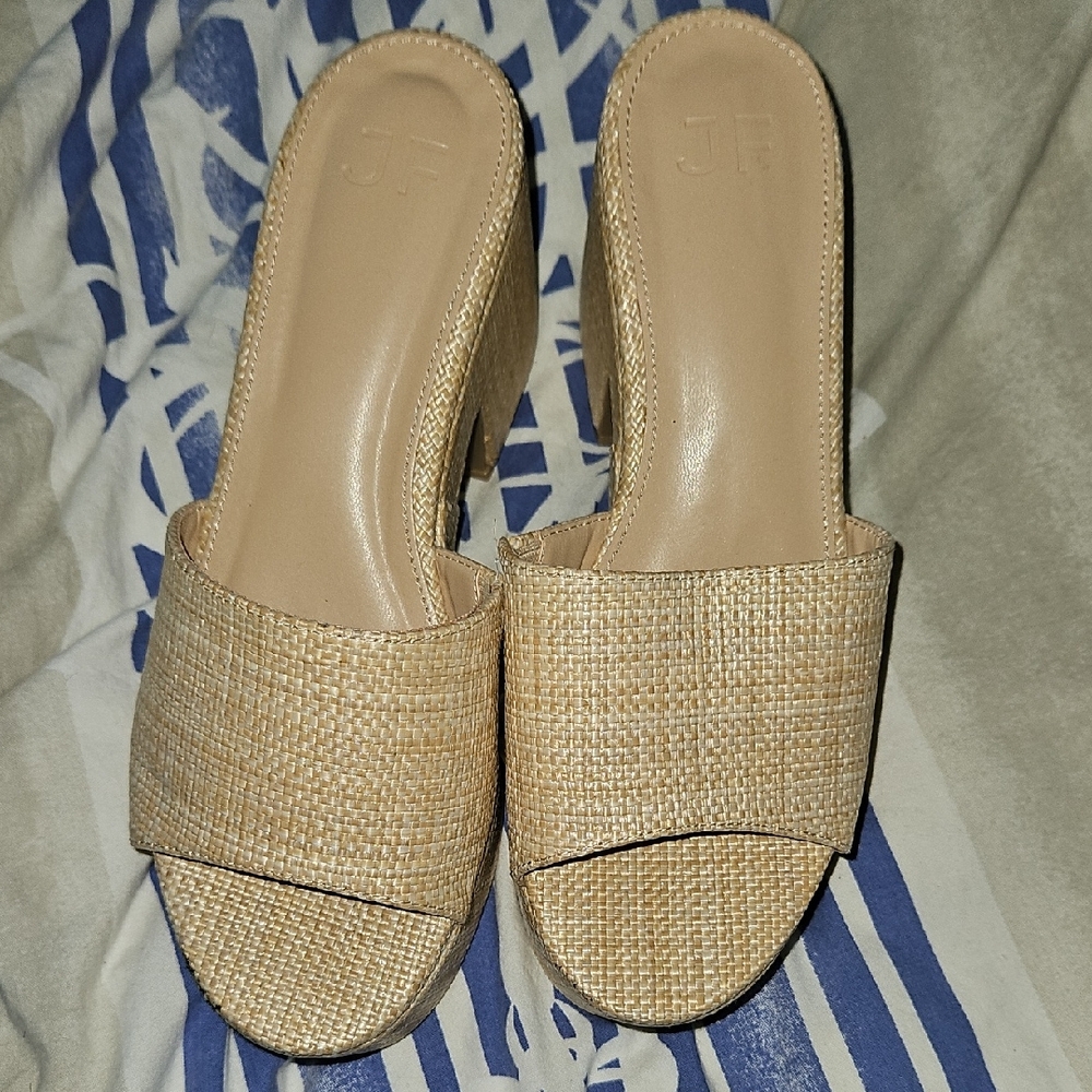 Elegant Tan Woven Women's Mules Just Fab